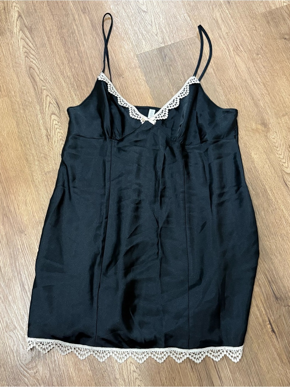 Black lace trim slip dress tank top
